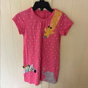 Pink zoo animal dress with polka dots